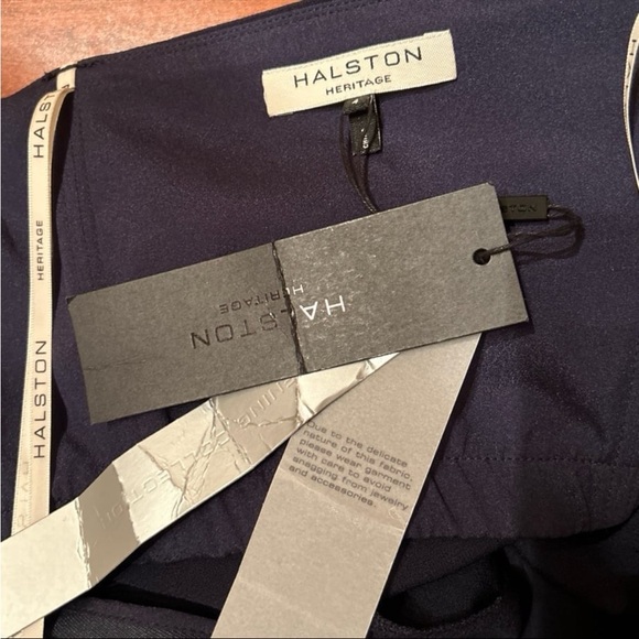 NWT Halston Heritage Strapless Draped Satin Mini Dress, Dark Navy - Picture 9 of 10